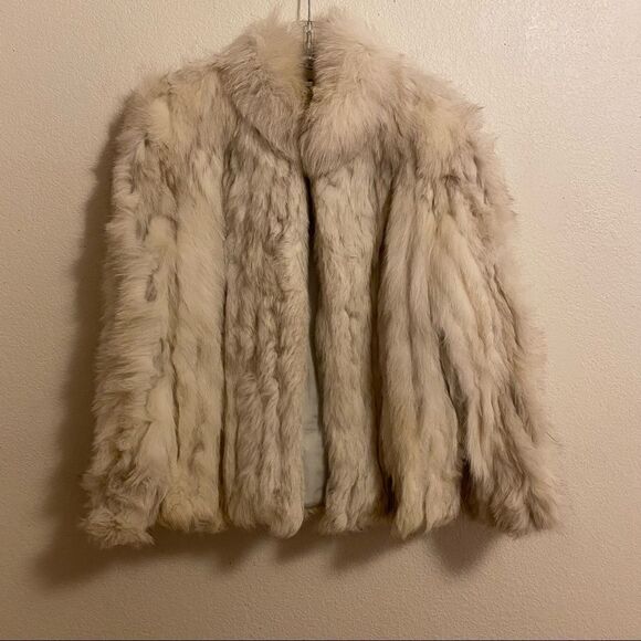🍄 SAGA FOX Blue Fox Genuine Fur Cream/White Colored Coat - Picture 7 of 12